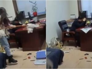 موظفة تضرب مديرها لتحرشه بها