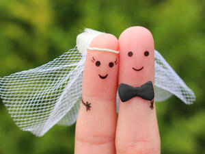 Fingers art of happy couple to get married