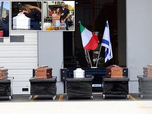 Coffins of the Five Israeli Family Members Killed in the Italian Cable Car Lined up Ahead of Their Repatriation