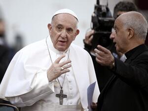 Pope Francis arrives to lead the last prayer of the global prayer marathon for the entire month of May, praying for the end to the pandemic, in the Vatican gardens 