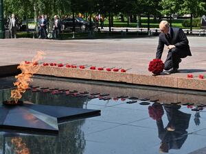 Russian President Vladimir Putin attends the flower-laying ceremony at the Tomb of the Unknown Soldier to mark the 80th anniversary of the German invasion of the Soviet Union in WWII, in Alexander Garden in Moscow on June 22, 2021. Alexey NIKOLSKY / Sputnik / AFP The Russian leader has warned EU of a new wave of arms race.