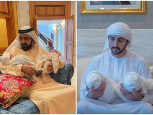 الشيخ محمد بن راشد - الشيخ حمدان مع التوأم 
