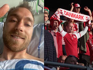 The Inter star suffered heart failure during a European Championship outing, but he is now in hospital and on the road to recovery (Photo: Instagram.com/chriseriksen8 & AFP)