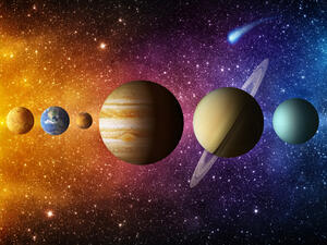 Solar system planet, comet, sun and star