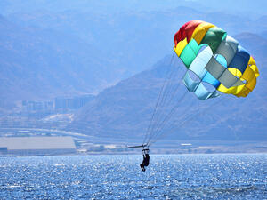 Parasailing entertainment at the beach  at the red sea