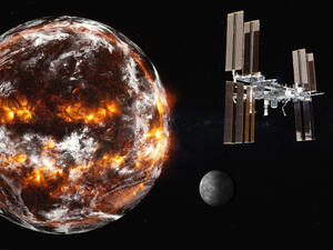 Planetary station satelite near Planet Earth 