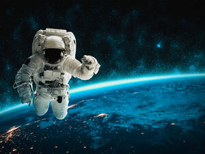 Astronaut spaceman do spacewalk while working 