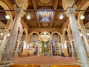 Interior of public historical Mamluk era Imam Al Shafii Mosque suited in Old Cairo