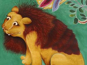 In Palmyra (Syria) there existed a temple which featured a beautifully carved, Mesopotamian lion protecting a gazelle. Here’s my playful interpretation of that lion/gazelle relationship in which this brave, often feared creature was depicted as a soft, loving and gentle guardian of my ancestors.