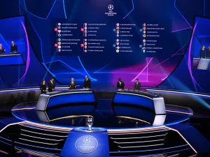 The complete draw for the UEFA Champions League football tournament in Istanbul on August 26, 2021. (Photo by OZAN KOSE / AFP)