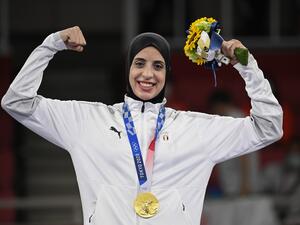 Feryal Abdelaziz wins gold for Egypt (Photo: AFP