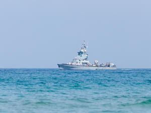 This is the third of four warships that Israel ordered from Germany
