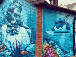 Gods of The Sea mural by Tech Moon on Southbourne Crossroads Public Toilets. 