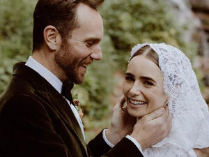 Lilly wore a dreamy vintage-inspired lace gown