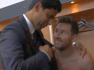 Al-Khelaifi congratulates Messi (Photo: Twitter)