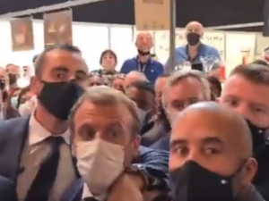 French president attacked with an egg in Lyon city