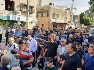 Hundreds marching through Kafr Qasim on October 29, 2019, to mark the 1956 massacre in which Border Police shot and killed 48 Arab Israelis. (Courtesy: Joint List)