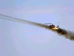 Iranian helicopter manoeuvres on a training exercise on the Iranian-Azerbaijani border 