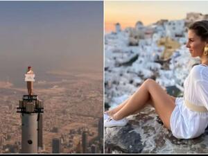 فتاة تقف على برج خليفة لتصوير إعلان