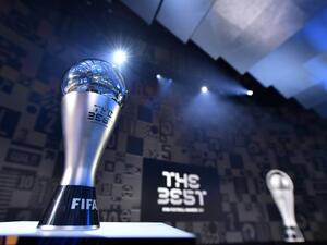 This photograph taken in Zurich on January 17, 2022 shows a trophy of a FIFA Best Football Award prior to the ceremony at FIFA Headquarters. (Photo by Harold Cunningham / POOL / AFP)