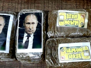 Vladimir Putin's face on drugs in Libya