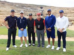Justin Rose of England, Justin Thomas of the United States, Gary Player, Jack Nicklaus, Tiger Woods of the United States and Rory McIlroy of Northern Ireland pose for a photo prior to the Payne’s Valley Cup on September 22, 2020 on the Payne’s Valley course at Big Cedar Lodge in Ridgedale, Missouri. Tom Pennington/Getty Images for Payne’s Valley Cup/AFP  Justin Rose of England, Justin Thomas of the United States, Gary Player, Jack Nicklaus, Tiger Woods of the United States and Rory McIlroy of Northern Ireland pose for a photo prior to the Payne’s Valley Cup on September 22, 2020 on the Payne’s Valley course at Big Cedar Lodge in Ridgedale, Missouri. Tom Pennington/Getty Images for Payne’s Valley Cup/AFP
