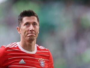 Bayern Munich's Polish forward Robert Lewandowski reacts after the German first division Bundesliga football match VfL Wolfsburg v Bayern Munich in Wolfsburg, northern Germany, on May 14, 2022. (Photo by Ronny Hartmann / AFP)  Bayern Munich's Polish forward Robert Lewandowski reacts after the German first division Bundesliga football match VfL Wolfsburg v Bayern Munich in Wolfsburg, northern Germany, on May 14, 2022. (Photo by Ronny Hartmann / AFP)