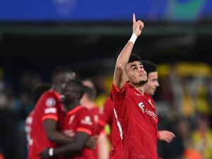 Liverpool's Colombian midfielder Luis Diaz celebrates at the end of the UEFA Champions League semi final second leg football match between Liverpool and Villarreal CF at La Ceramica stadium in Vila-real on May 3, 2022. (Photo by Paul ELLIS / AFP)  Liverpool's Colombian midfielder Luis Diaz celebrates at the end of the UEFA Champions League semi final second leg football match between Liverpool and Villarreal CF at La Ceramica stadium in Vila-real on May 3, 2022. (Photo by Paul ELLIS / AFP)