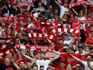 Liverpool supporters cheer prior to the UEFA Champions League final football match between Liverpool and Real Madrid at the Stade de France in Saint-Denis, north of Paris, on May 28, 2022. (Photo by FRANCK FIFE / AFP) Liverpool supporters cheer prior to the UEFA Champions League final football match between Liverpool and Real Madrid at the Stade de France in Saint-Denis, north of Paris, on May 28, 2022. (Photo by FRANCK FIFE / AFP)