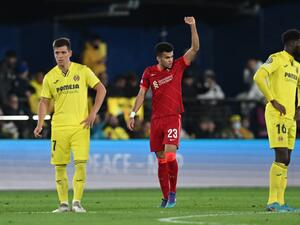 Liverpool's Colombian midfielder Luis Diaz celebrates scoring his team's second goal during the UEFA Champions League semi final second leg football match between Liverpool and Villarreal CF at La Ceramica stadium in Vila-real on May 3, 2022. (Photo by Paul ELLIS / AFP) Liverpool's Colombian midfielder Luis Diaz celebrates scoring his team's second goal during the UEFA Champions League semi final second leg football match between Liverpool and Villarreal CF at La Ceramica stadium in Vila-real on May 3, 2022. (Photo by Paul ELLIS / AFP)