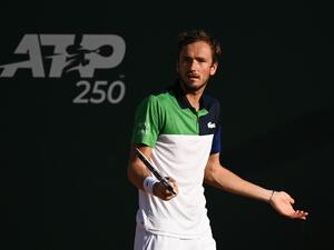 Russia's Daniil Medvedev reacts after losing a point against France's Richard Gasquet during their ATP 250 Geneva Open tennis match in Geneva on May 17, 2022. (Photo by Fabrice COFFRINI / AFP) Russia's Daniil Medvedev reacts after losing a point against France's Richard Gasquet during their ATP 250 Geneva Open tennis match in Geneva on May 17, 2022. (Photo by Fabrice COFFRINI / AFP)