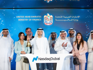 H.E. Mohamed Bin Hadi Al Hussaini rings Nasdaq Dubai’s bell to celebrate listing of the first Dirham-denominated treasury bonds issued by the UAE Federal Government