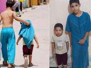 صورة 2022 : حذيفة يخلع قميصه ليحمي شقيقه من أشعة الشمس