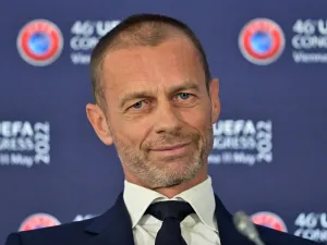 UEFA president Aleksander Ceferin speaks during the press conference following the end of the 46th UEFA Congress and Executive Committee meeting at the Messe Wien Exhibition Congress Center in Vienna, Austria on May 11, 2022. (Photo by JOE KLAMAR / AFP)