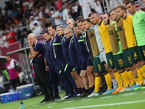 Australia's coach Graham Arnold (L) watches the penalty shootout during the FIFA World Cup 2022 inter-confederation play-offs match between Australia and Peru on June 13, 2022, at the Ahmed bin Ali Stadium in the Qatari city of Ar-Rayyan. (Photo by KARIM JAAFAR / AFP) Australia's coach Graham Arnold (L) watches the penalty shootout during the FIFA World Cup 2022 inter-confederation play-offs match between Australia and Peru on June 13, 2022, at the Ahmed bin Ali Stadium in the Qatari city of Ar-Rayyan. (Photo by KARIM JAAFAR / AFP)