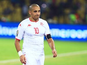 Tunisia's forward Wahbi Khazri reacts after winning the Africa Cup of Nations (CAN) 2021 round of 16 football match between Nigeria and Tunisia at Stade Roumde Adjia in Garoua on January 23, 2022. (Photo by Daniel BELOUMOU OLOMO / AFP) Tunisia's forward Wahbi Khazri reacts after winning the Africa Cup of Nations (CAN) 2021 round of 16 football match between Nigeria and Tunisia at Stade Roumde Adjia in Garoua on January 23, 2022. (Photo by Daniel BELOUMOU OLOMO / AFP)