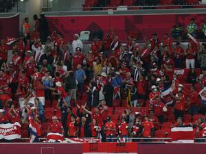 Costa Rica supporters celebrate their opening goal during the FIFA World Cup 2022 inter-confederation play-offs match between Costa Rica and New Zealand on June 14, 2022, at the Ahmed bin Ali Stadium in the Qatari city of Ar-Rayyan. (Photo by Mustafa ABUMUNES / AFP) Costa Rica supporters celebrate their opening goal during the FIFA World Cup 2022 inter-confederation play-offs match between Costa Rica and New Zealand on June 14, 2022, at the Ahmed bin Ali Stadium in the Qatari city of Ar-Rayyan. (Photo by Mustafa ABUMUNES / AFP)