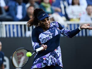 Serena Williams of the US, playing with Tunisia's Ons Jabeur, returns the ball to Japan's Shuko Aoyama and Taiwan's Chan Hao-ching during their women's doubles quarter final tennis match on day four of the Eastbourne International tennis tournament in Eastbourne, southern England on June 22, 2022. (Photo by Glyn KIRK / AFP) Serena Williams of the US, playing with Tunisia's Ons Jabeur, returns the ball to Japan's Shuko Aoyama and Taiwan's Chan Hao-ching during their women's doubles quarter final tennis match on day four of the Eastbourne International tennis tournament in Eastbourne, southern England on June 22, 2022. (Photo by Glyn KIRK / AFP)