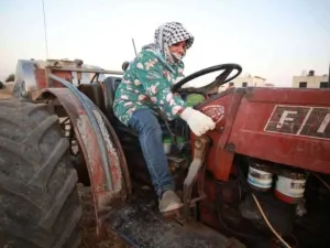 أول فلسطينية تحمل رخصة قيادة جرار زراعي