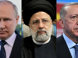 (From L) Putin, Raisi, Erdogan 