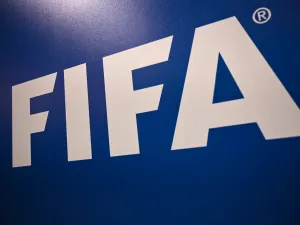 A picture shows the FIFA logo during a press conference held by the president of the football's governing body at the FIFA Executive Football Summit on February 15, 2019 in Istanbul. / AFP / OZAN KOSE