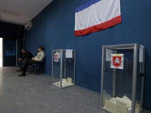 النتيجة الرسمية للتصويت في شبه جزيرة القرم في 2014،  تأييد الضم بنسبة 97 بالمئة.