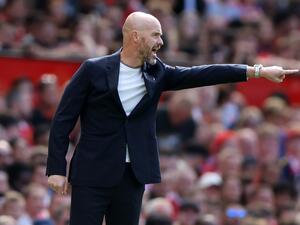 Manchester United's Dutch manager Erik ten Hag gestures on the touchline during a pre-season club friendly football match between Manchester United and Rayo Vallecano at Old Trafford in Manchester, north west England, on July 31, 2022. (Photo by Nigel Roddis / AFP)
