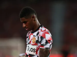 Manchester United's English striker Marcus Rashford looks on before the start of the exhibition football match between English Premier League teams Manchester United and Liverpool FC at Rajamangala National Stadium in Bangkok on July 12, 2022. (Photo by Jack TAYLOR / AFP)