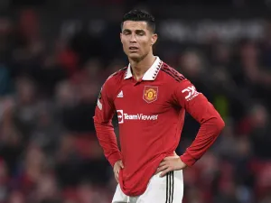 Manchester United's Portuguese striker Cristiano Ronaldo reacts during the UEFA Europa League Group E football match between Manchester United and Omonoia Nicosia, at Old Trafford stadium, in Manchester, north-west England, on October 13, 2022. (Photo by Oli SCARFF / AFP)