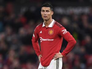 Manchester United's Portuguese striker Cristiano Ronaldo reacts during the UEFA Europa League Group E football match between Manchester United and Omonoia Nicosia, at Old Trafford stadium, in Manchester, north-west England, on October 13, 2022. (Photo by Oli SCARFF / AFP)