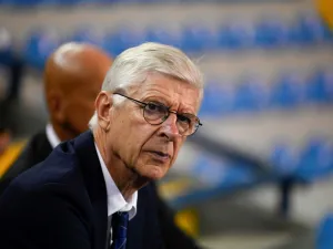 FIFA's Chief of Global Football Development Arsene Wenger attends a press conference by FIFA's president Gianni Infantino (not in frame), at the Sports Center Dome of the Autonomous Sports Confederation of Guatemala, in Guatemala City on August 30, 2022. (Photo by Johan ORDONEZ / AFP)