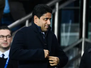 Paris Germain's Qatari president Nasser al-Khelaifi attends the UEFA Champions League group H football match between Paris Saint-Germain (PSG) and SL Benfica, at The Parc des Princes Stadium, on October 11, 2022. (Photo by FRANCK FIFE / AFP)