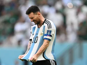Argentina's forward #10 Lionel Messi reacts during the Qatar 2022 World Cup Group C football match between Argentina and Saudi Arabia at the Lusail Stadium in Lusail, north of Doha on November 22, 2022. (Photo by Kirill KUDRYAVTSEV / AFP)