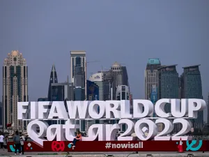 People visit the corniche adorned with a FIFA sign in Doha on November 5, 2022, ahead of the Qatar 2022 FIFA World Cup football tournament. (Photo by Jewel SAMAD / AFP)